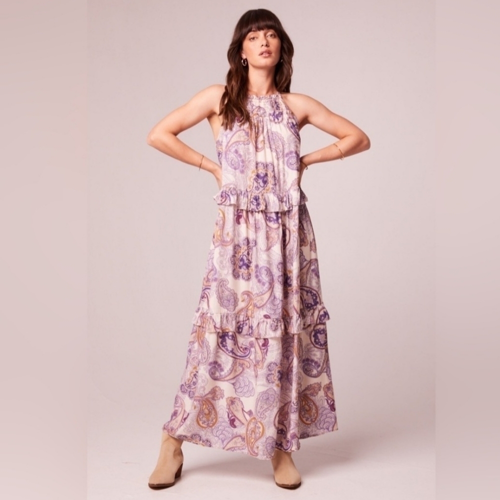 Band Of The Free LILIANE PURPLE PAISLEY TIERED MAXI DRESS Women's Size Medium